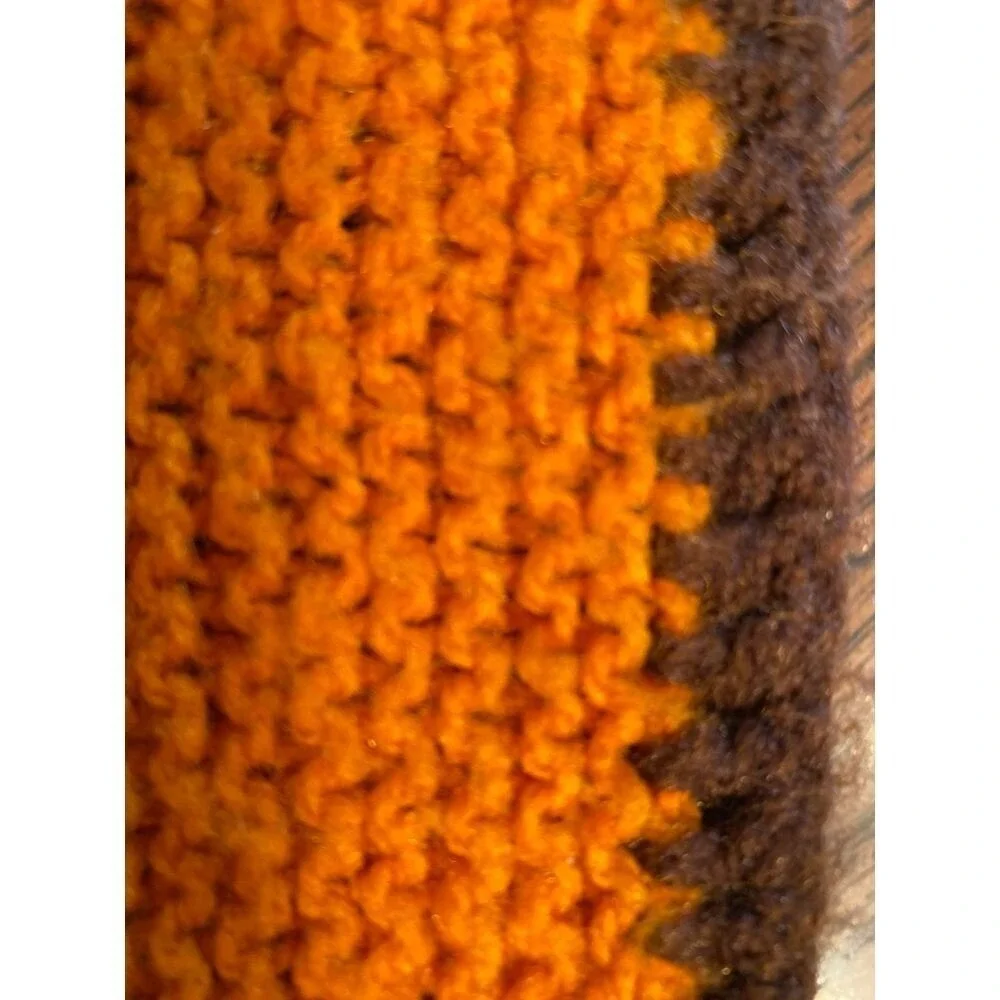Handmade Knit Orange‎ Brown Throw Blanket with Polka Dot Design Home Decor